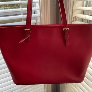 Red Jet Set Travel Extra-Small Saffiano Leather Top-Zip Tote Bag